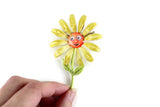 Vintage Large Yellow & Orange Enamel Daisy Flower Brooch with Googly Eyes