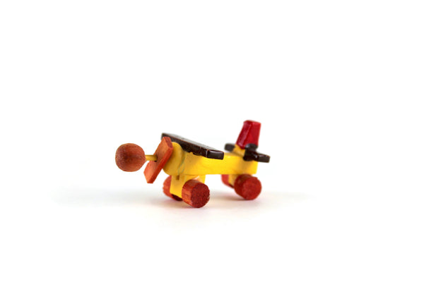 Vintage Miniature Dollhouse Yellow & Red Wooden Toy Airplane