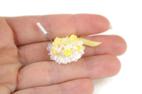 Artisan-Made Vintage 1:12 Miniature Dollhouse Yellow & White Lace Fascinator Hat with Hat Pin