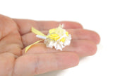 Artisan-Made Vintage 1:12 Miniature Dollhouse Yellow & White Lace Fascinator Hat with Hat Pin