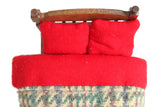 Vintage 1:12 Miniature Dollhouse Wooden Bed with Red Plaid Bedding