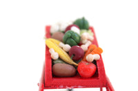 Artisan-Made Vintage Red Wooden 1:12 Miniature Dollhouse Wheelbarrow Filled with Vegetables