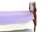 Vintage 1:12 Miniature Dollhouse Wooden Gothic-Style Bed with Purple Bedding