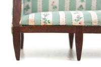 Vintage Green Striped & Floral 1:12 Miniature Dollhouse Sofa