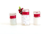 Vintage 1:12 Miniature Dollhouse Set of 3 Clear Glass & Red Flower Bathroom Canisters