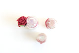 Vintage 1:12 Miniature Dollhouse Set of 3 Clear Glass & Red Flower Bathroom Canisters