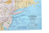 Vintage 1977 National Geographic Double-Sided Close-Up USA Northeast Wall Map of New York, New Jersey & Pennsylvania