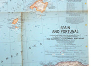 Vintage 1965 National Geographic Wall Map of Spain & Portugal