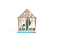 Vintage Silver, Blue & Red Plastic Birdcage Figurine Ornament
