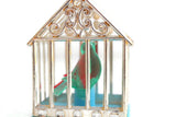 Vintage Silver, Blue & Red Plastic Birdcage Figurine Ornament