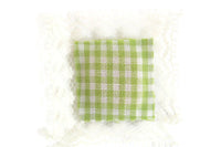 Vintage 1:12 Miniature Dollhouse Green & White Gingham Lace Trim Throw Pillow