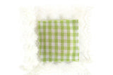 Vintage 1:12 Miniature Dollhouse Green & White Gingham Lace Trim Throw Pillow