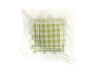 Vintage 1:12 Miniature Dollhouse Green & White Gingham Lace Trim Throw Pillow