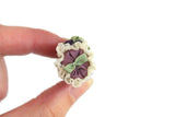 Artisan-Made Vintage Purple & Green Floral 1:12 Miniature Dollhouse Throw Pillow