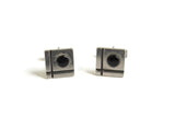 Vintage Square Striped Black & Silver Cuff Links