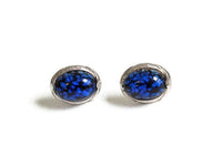 Vintage Silver & Cobalt Blue Polished Stone Cuff Links