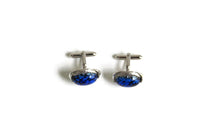 Vintage Silver & Cobalt Blue Polished Stone Cuff Links