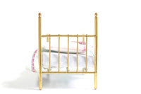 Artisan-Made Vintage Brass 1:12 Miniature Dollhouse Bed with Bedding