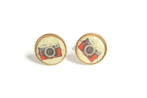 Handmade Round Gold & Camera Cuff Links