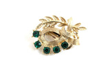Vintage Emerald Green & Gold Rhinestone Clip-On Earrings