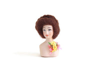 Artisan-Made Vintage 1:12 Porcelain Brunette Doll Head or Hat Display