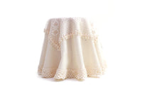 Artisan-Made Vintage 1:12 Miniature Dollhouse Table with Beige Crochet Lace Tablecloth