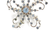 Vintage Large Blue Rhinestone Flower Brooch