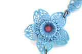 Vintage Periwinkle Blue & Pink Celluloid Flower Necklace