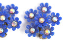 Vintage Blue Celluloid Flower Clip-On Earrings