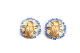 Vintage Blue Aster Celluloid Flower Clip-On Earrings