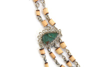 Vintage Beige, Wood & Turquoise Beaded Layered Necklace