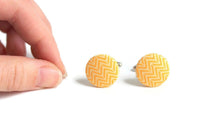 Handmade Yellow & White Chevron Fabric Cuff Links