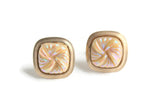 Vintage Gold & Iridescent Square Carved Cuff Links