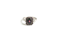 Vintage Size 6 Black & Pink Rose in Silver Frame Midi Ring