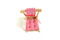 Vintage 1:12 Miniature Dollhouse Wooden Kitchen Chair with Red Gingham Cushion & Towel