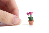 Vintage 1:12 Miniature Dollhouse Pink Potted Tulips