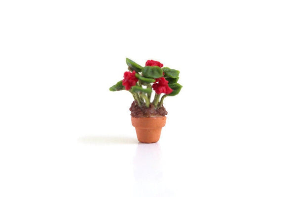 Vintage 1:12 Miniature Dollhouse Red Potted Geraniums