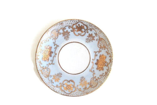 Vintage Light Blue & Gold Porcelain Saucer or Ring Dish