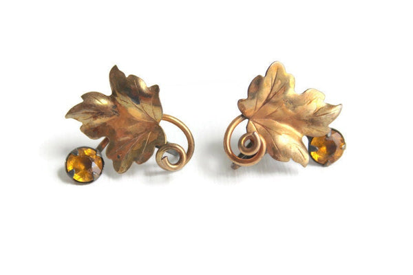 Vintage Bronze  & Copper Leaf Screw-Back Earrings