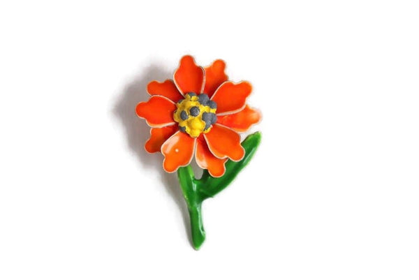 Vintage Orange Enamel Daisy Flower Brooch
