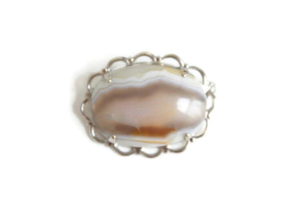 Vintage Silver & Gray Polished Stone Brooch