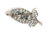 Vintage Silver & Clear Rhinestone Leaf Brooch
