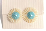 Vintage Blue Celluloid Daisy Flower Screw-Back Earrings