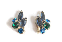 Vintage Green & Blue Rhinestone Clip-On Earrings
