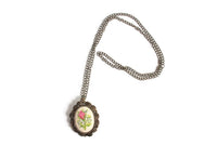 Vintage Petit Point Needlepoint Rose Necklace