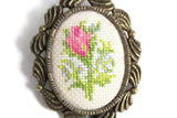 Vintage Petit Point Needlepoint Rose Necklace