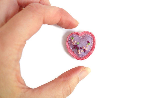 Artisan-Made Vintage Purple & Pink Heart-Shaped 1:12 Miniature Dollhouse Throw Pillow