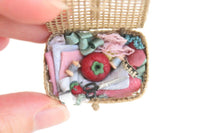Artisan-Made Vintage 1:12 Miniature Dollhouse Sewing Basket with Supplies