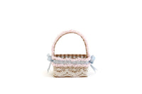 Artisan-Made Vintage 1:12 Miniature Dollhouse Wicker Basket with Pink & Blue Lace Trim