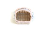 Artisan-Made Vintage 1:12 Miniature Dollhouse Wicker Basket with Pink & Blue Lace Trim